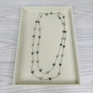 Light and Dark Gray Beaded Necklace 30" Long Silver Tone Lobster Clasp Fashion